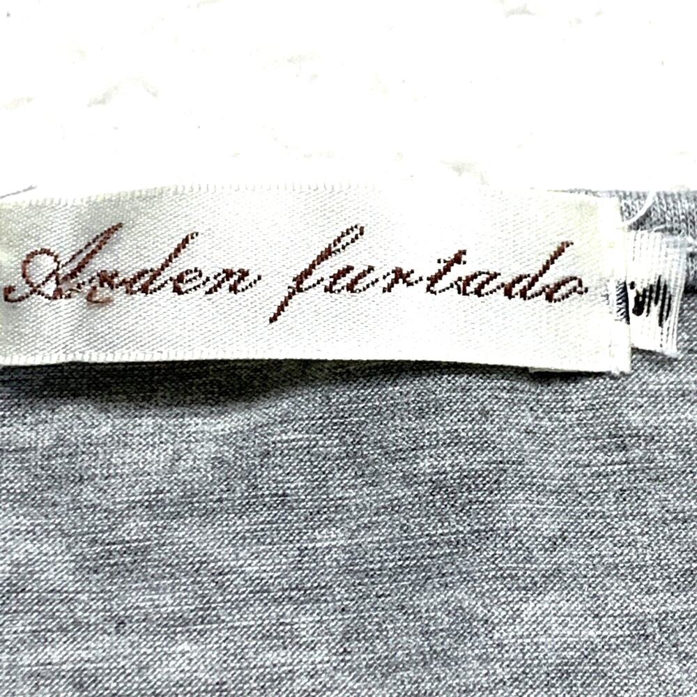 Arden‎ Furtado Top Womens Medium Gray Short Sleeve Lace Look Fitted TShirt - Picture 5 of 7